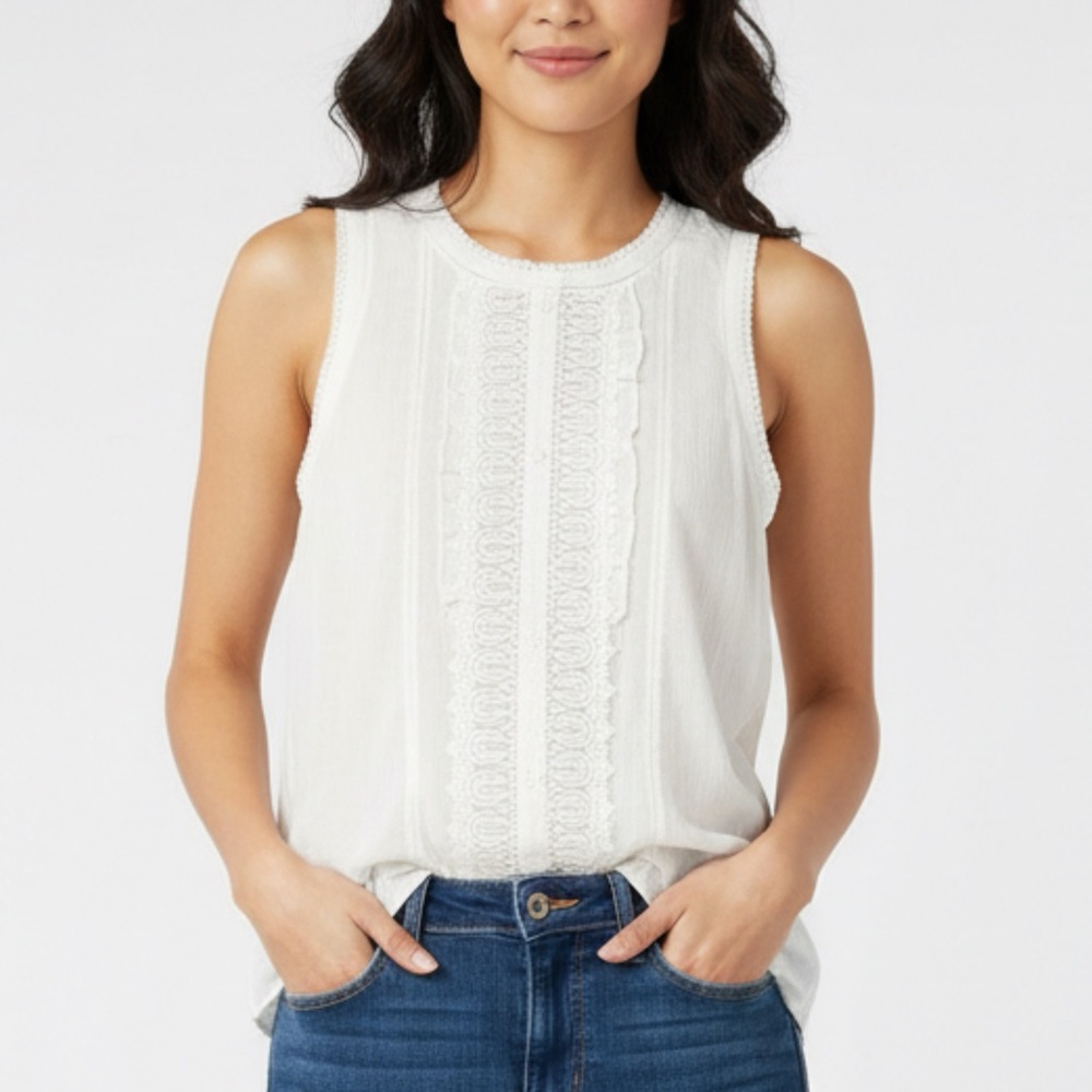 321 - White Lace Blouse‎ Top - Size L